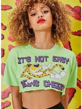 Sale‼️ Forever 21 Lime Green Cropped Graphic Tee with Purple Print